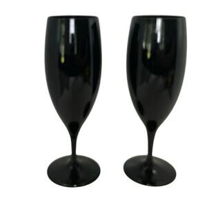 VTG Mikasa Glasses glossy black fluted goblets wine/champagne/water